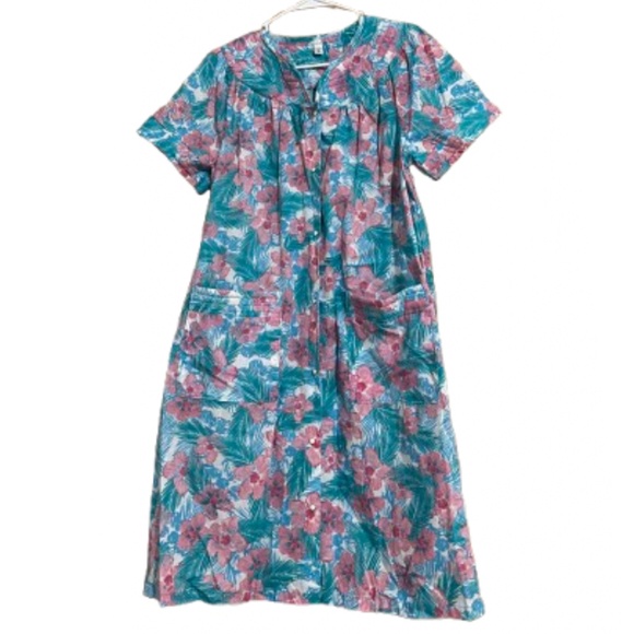 PinkK Dresses & Skirts - Vintage PinkK Women’s Pink and Green Multi Floral Print Duster Gown/Dress Sz-S/M